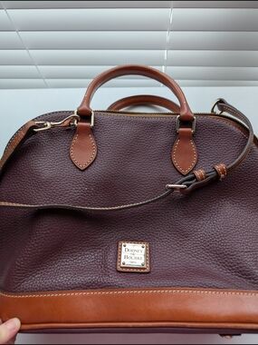 Dooney & Bourke Pebble Leather Satchel in Burgundy and Tan